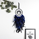 Iron & Natural Lapis Lazuli Woven Web/Net with Feather Pendant Decorations PW-WG59818-01-1