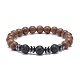 Bracelet extensible en pierre de lave naturelle et perles de bois BJEW-JB08536-4