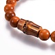 Bracelets extensibles de perles de bois pour hommes BJEW-JB04122-02-3