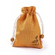 黄麻布製梱包袋ポーチ  巾着袋  木製のビーズで  オレンジ  14.6~14.8x10.2~10.3cm ABAG-L006-B-04-3