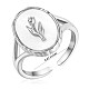 Rhodium Plated 925 Sterling Silver Oval with Tulips Open Cuff Ring JR898A-3