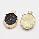 Hexagon Electroplated Natural Druzy Agate Pendants G-M252-01-3