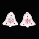 クリスマスのテーマ スプレー塗装の木製ペンダント  片面プリント  スノーフレークとクリスマスの鐘  ホワイト  49.5x45.5x2mm  穴：2mm WOOD-N005-48A-1
