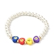 Bracciale elasticizzato con perle di vetro rotonde per ragazze adolescenti BJEW-JB07075-2