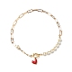 Стеклянные под жемчуг бисера ожерелья, с 304 цепочкой из нержавеющей стали со скрепками и подвесками в виде сердца, золотые, красные, 16.73 дюйм (42.5 см)
