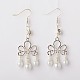 Glass Pearl Round Beads Tassel Earrings EJEW-JE01100-01-1