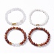 4 pièces 4 style cristal de quartz naturel et roche de lave et bois bracelets extensibles perlés ronds sertis de coeur BJEW-JB07623-2