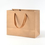 長方形のクラフト紙袋  ギフトバッグ  ショッピングバッグ  茶色の紙袋  ナイロンコードハンドル付き  バリーウッド  27x21x8cm