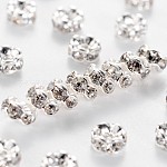 Abalorios de latón Diamante de imitación espaciador, aaa grado, borde ondulado, sin níquel, color plateado, rerondana plana, cristal, 4x2mm, agujero: 1 mm