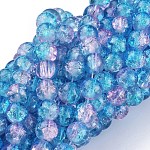 Abalorios de vidrio craquelado transparente redondos de dos tonos, azul dodger, 1mm, agujero: 8 mm, aproximamente 1.3~1.6 pcs / cadena, 100 pulgada