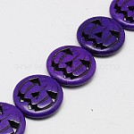 Abalorios de turquesas sintéticas hebras, teñido, calabaza de halloween jack-o'-lantern jack o lantern, añil, 15x3.5mm, agujero: 1 mm, aproximamente 27 pcs / cadena, 15.35 pulgada