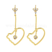 Серьги из латуни с микропаве и сердечком EJEW-B061-09G