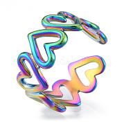 Ion Plating(IP) 304 Stainless Steel Hollow Heart Cuff Rings RJEW-N038-124M