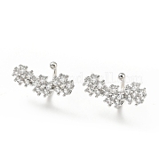 Серьги-каффы с цветком из прозрачного кубического циркония EJEW-G295-08P