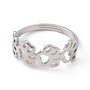 201 Stainless Steel Hollow Out Dog Paw Prints Adjustable Ring for Women RJEW-K238-10P