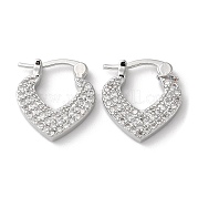 Серьги-кольца из латуни с фианитами в форме сердца EJEW-K247-07P