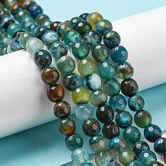Chapelets de perles d'agate naturelle, teints et chauffée, ronde, facette, turquoise foncé, 6mm, Trou: 1mm, Environ 62 pcs/chapelet, 14.57 pouce (37 cm)