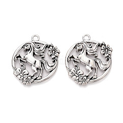 Tibetischer stil Aluminium Anhänger & Charms, Pferde- und Blumenanhänger, cadmiumfrei und bleifrei, Antik Silber Farbe, 35x30.5x3.5 mm, Bohrung: 2.8 mm