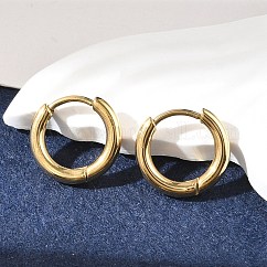 Creolen aus 304 Edelstahl mit Ionenbeschichtung (IP), manuelles Polieren von Huggie-Ohrringen, echtes 18k vergoldet, 12 Gauge, 12x2 mm, Stift: 0.8 mm (± 0.1 mm), Innendurchmesser: 8 mm
