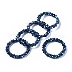 Pulseras elásticas de cuentas de vidrio transparente facetado, lustre de la perla chapado, rerondana plana, azul marino, diámetro interior: 2 pulgada (5 cm)