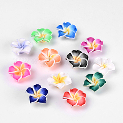 Perles de plumeria 3D en pâte polymère manuelles, couleur mixte, 20x10mm, Trou: 2mm