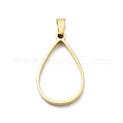 Colgantes con bisel trasero abierto de acero inoxidable 304, para diy resina uv, resina epoxica, real 18k chapado en oro, lágrima, 32x19.5x3mm, agujero: 8x4 mm