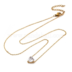 Collane con ciondolo a forma di cuore in zirconia cubica in acciaio inossidabile 304&nbsp;NJEW-Z057-04C-G