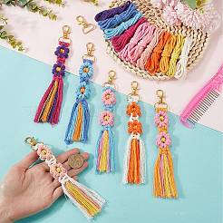 Kit fai da te per realizzare portachiavi a forma di fiore in cotone intrecciato fatto a mano&nbsp;DIY-SC0028-13C