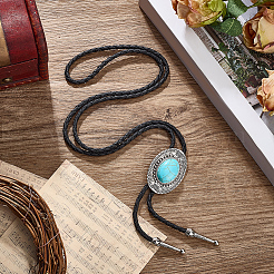 1 Stück ovaler Anhänger aus Legierung und synthetischem Türkis mit schwarzem PU-Lederband im Boho-Stil (Lariat-Halskette)&nbsp;NJEW-GF0001-23