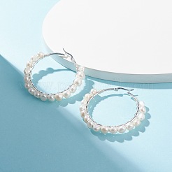 Orecchini a cerchio da donna con perline avvolti in filo di perle naturali&nbsp;EJEW-JE04758-04
