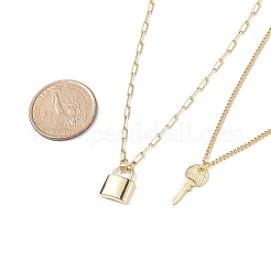 2pcs 2 style en laiton cadenas et clé pendentif collier ensemble&nbsp;NJEW-JN04060