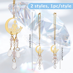 2 pendentif lune en alliage de 2 styles avec décorations de charme de yoga&nbsp;HJEW-DC00115