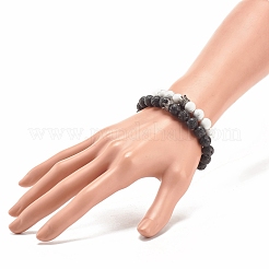 Braccialetti elastici in pietra lavica e howlite in stile 2pz 2 con corona in lega di perline&nbsp;BJEW-JB08317