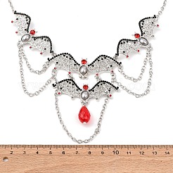 Halloween Fledermaus Legierung Siam Strass Lätzchen Halsketten für Frauen&nbsp;LS-NJEW-P340-02P