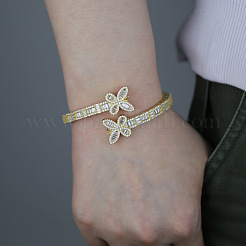 Bracelets à charnière en laiton avec micro-pavé de zircones cubiques transparentes pour femmes&nbsp;FS-WG0F47F-03