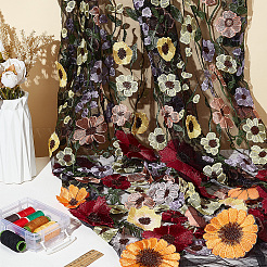 Ethno-Stil bestickte Blumen Polyester-Tüll-Spitzenstoff&nbsp;AJEW-WH0314-508