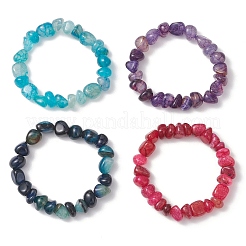 4 bracciale elastico con perline di agata naturale con venature di drago per donna&nbsp;BJEW-JB13047