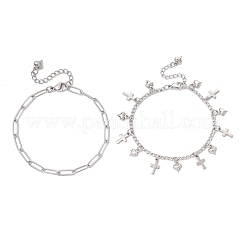 Bracelets en acier inoxydable 304 avec trombones et chaîne Figaro pour femmes&nbsp;BJEW-JB12445-01