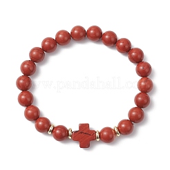 Bracelets extensibles en perles rondes en jaspe rouge naturel pour hommes et femmes&nbsp;BJEW-JB12258-02