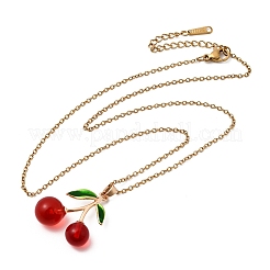 Colgante de cereza roja de latón esmaltado y resina&nbsp;NJEW-H092-01G