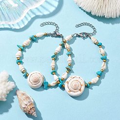 Pulseras de eslabones de concha de ojo de Shiva natural de playa de verano&nbsp;BJEW-JB10287