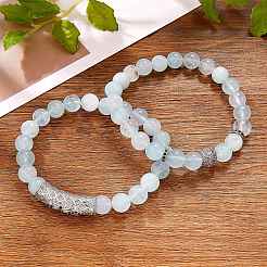 2pcs 2 Stil natürliche Aquamarin Stretch-Armbänder Set&nbsp;BJEW-SW00094
