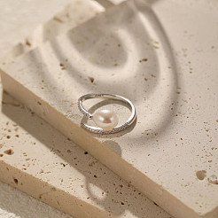 Rhodinierte 925 Sterling Silber Micro Pave klare Zirkonia Manschettenringe für Damen&nbsp;FS-WG8C770-01