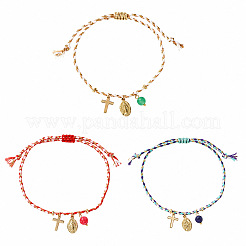 Ensemble de 3 bracelet à breloques croix vierge en laiton bohème bicolore&nbsp;DS9557-3