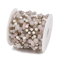 Pepitas de cuarzo rosa natural y cadenas de eslabones hechas a mano de acero inoxidable 316&nbsp;CHS-K021-14G-12