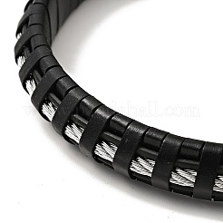 Pulsera de cordón trenzado de cuero y acero inoxidable 304 con cierres magnéticos para hombres y mujeres&nbsp;BJEW-C021-07