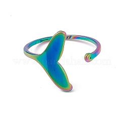 Bague ouverte en forme de queue de baleine en acier inoxydable 201 avec placage ionique (IP) pour femme&nbsp;RJEW-C045-09M