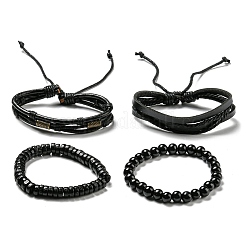 4-teiliges Set mit verstellbaren geflochtenen Armbändern aus Kunstleder im 4-Stil&nbsp;BJEW-F458-07