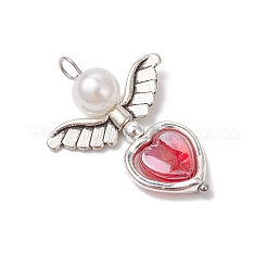 Angelo con cuore perline in lega in stile tibetano con placcatura elettrolitica perline di ematite sintetica non magnetica e perline acriliche trasparenti e perle rotonde di imitazione in plastica ABS pendenti&nbsp;PALLOY-JF03624