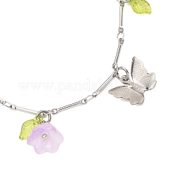 Perline di vetro verniciate a spruzzo e 201 bracciali con ciondoli in acciaio inossidabile&nbsp;BJEW-JB12419-02